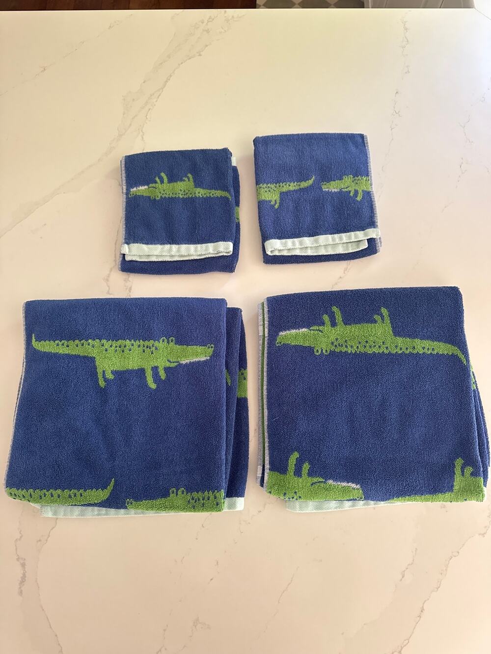 POTTERY BARN KIDS Alligator Jacquard Bath Towels Set